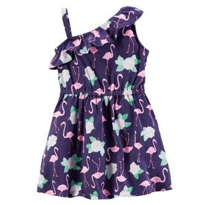 Girls Floral Flamingo Ruffle One Shoulder Dress